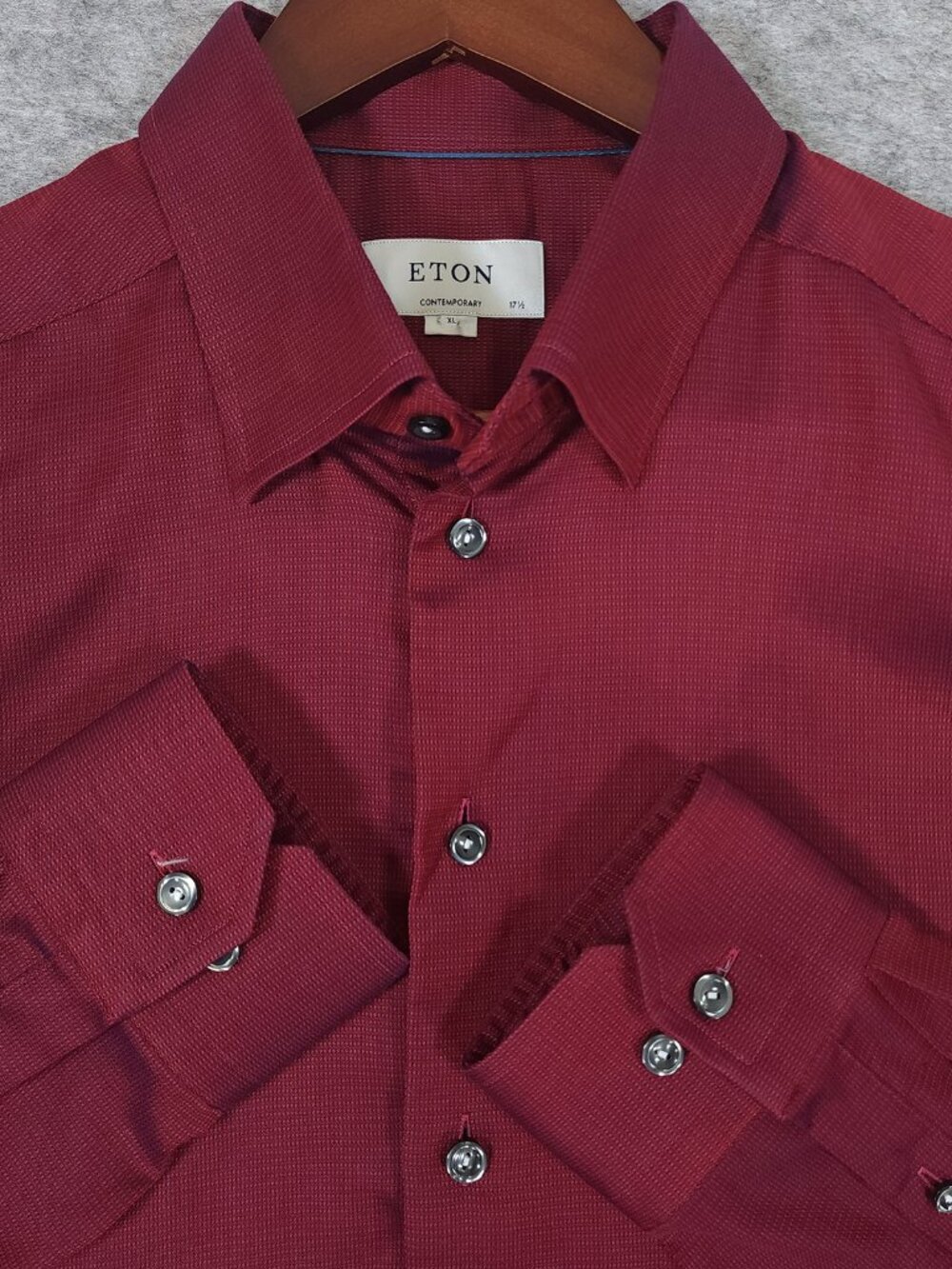Eton Signature Twill Dress Shirt 17.5 XL 36/37 Contemporary Fit Burgundy Red